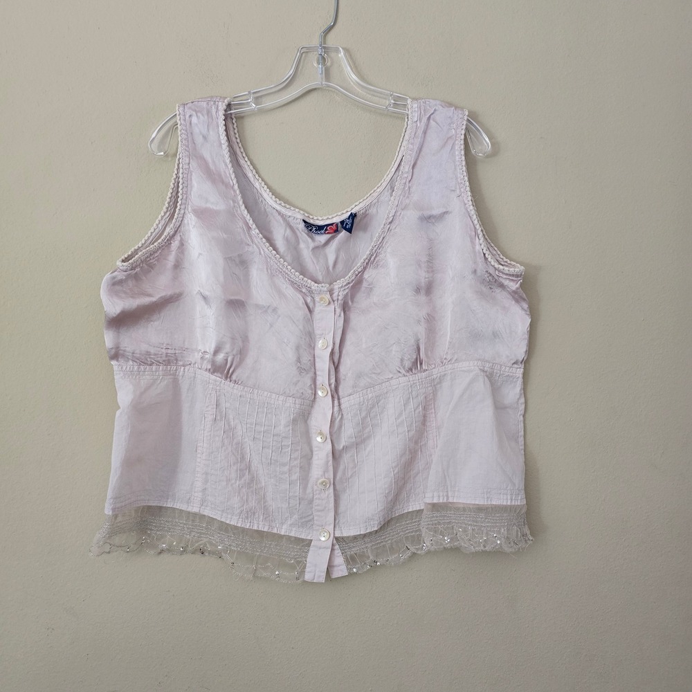 Phool Lavender Sleeveless Pintuck Sequin Trim Blouse Top Plus Size 1X Bohemian - Picture 2 of 14